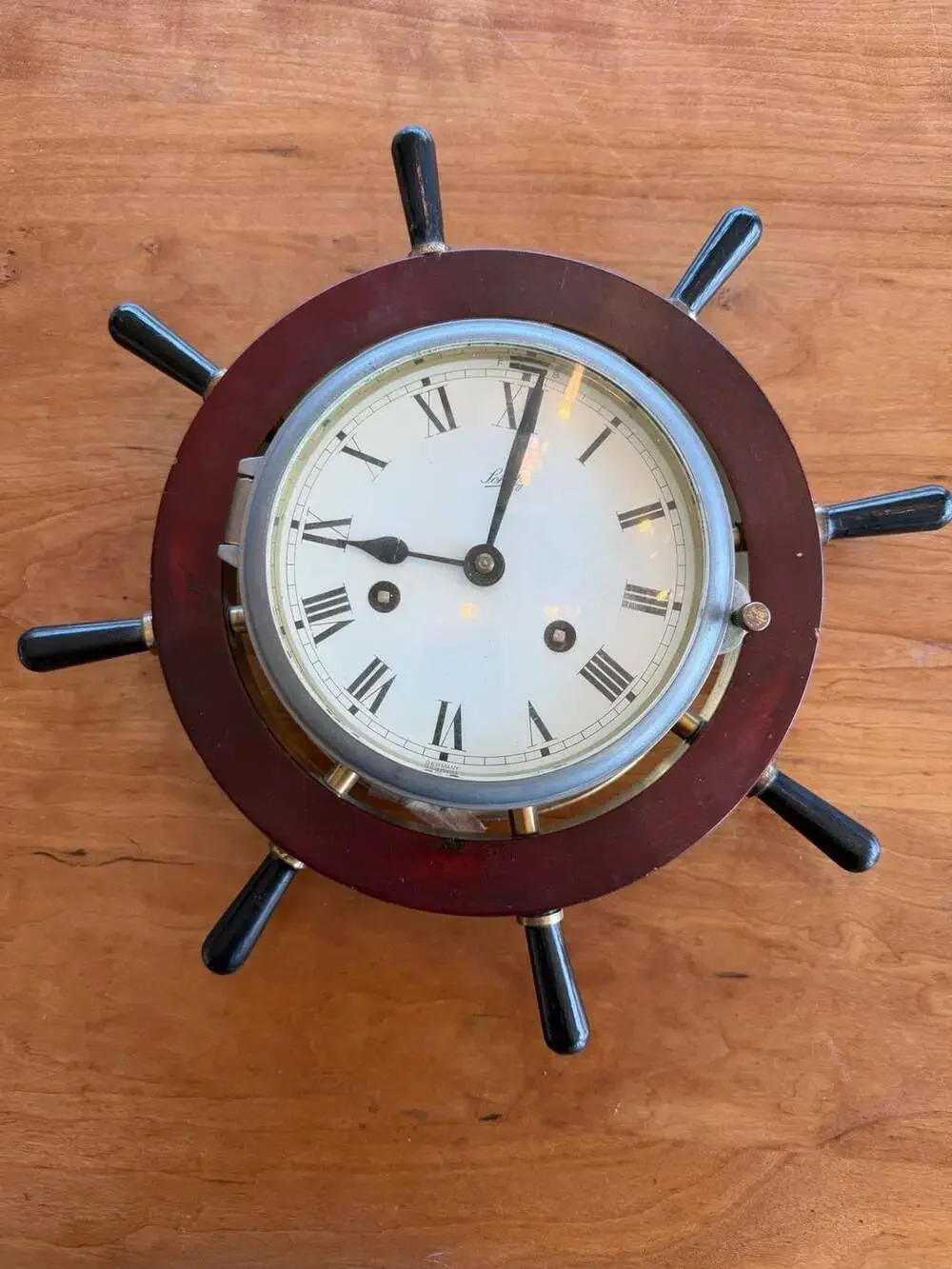 Vintage Schatz German Ship's Wheel Porthole Wall‎ Clock
